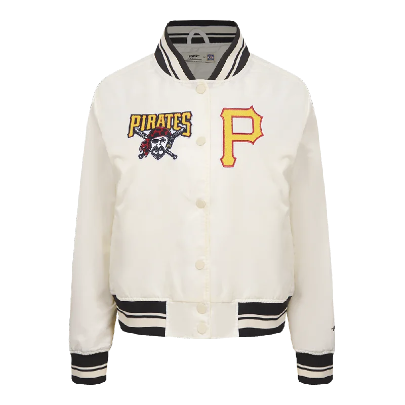 stylish knitted jacket for women -MLB PITTSBURGH PIRATES RETRO CLASSIC WOMEN'S RIB SATIN JACKET (EGGSHELL/ BLACK)