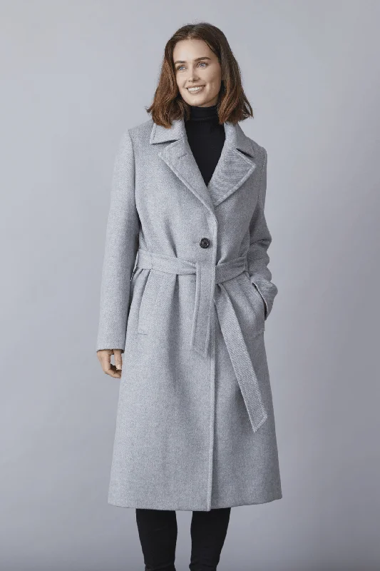 women's hooded winter jacket -KYLIE Belted Wool Coat with Notched Lapel 1615