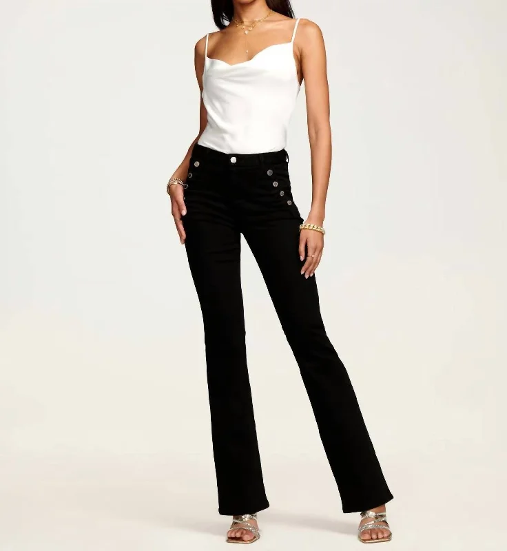 women's wide-leg denim trousers -Helena High-Rise Flare Jeans In Black