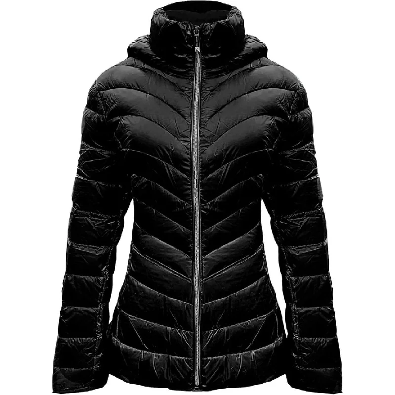 ladies' longline puffer coat -Michael Michael Kors Womens Down Chevron Packable Jacket Black