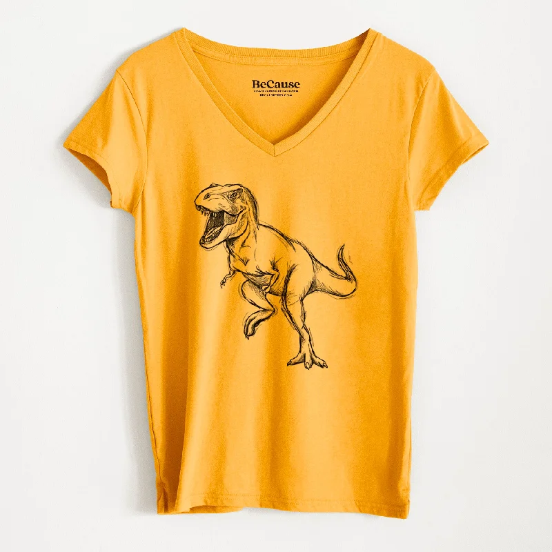 ladies' cold-shoulder top -Tyrannosaurus Rex - Women's 100% Recycled V-neck