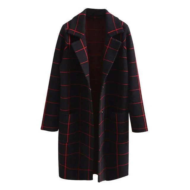 lightweight packable jacket for women -Plaid Winter Coat,  Black