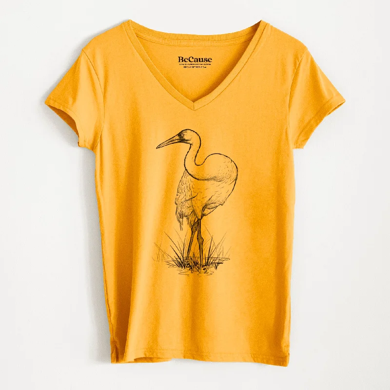 women's striped long sleeve shirt -Whooping Crane - Grus americana - Women's 100% Recycled V-neck