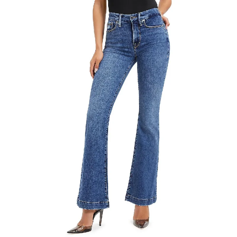 stylish wide-leg denim pants -Womens Mid-Rise Medium Wash Flare Jeans