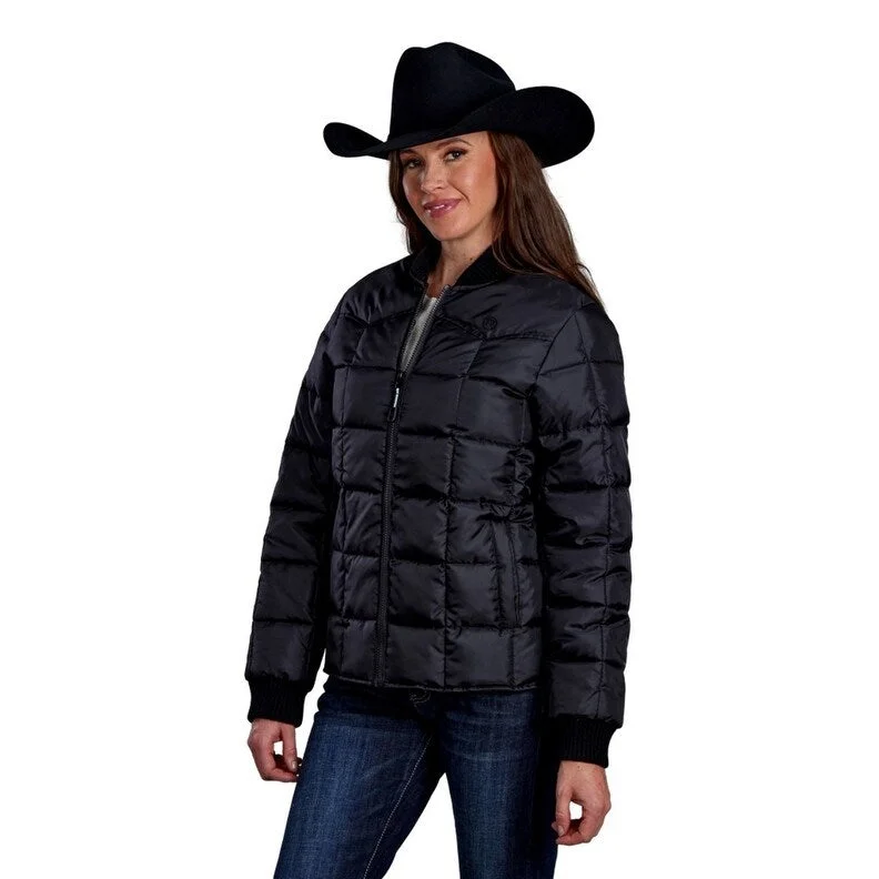 warm down coat for women -Roper Western Jacket Womens Quilted Rib Knit Black 03-098-0761-0600 BL