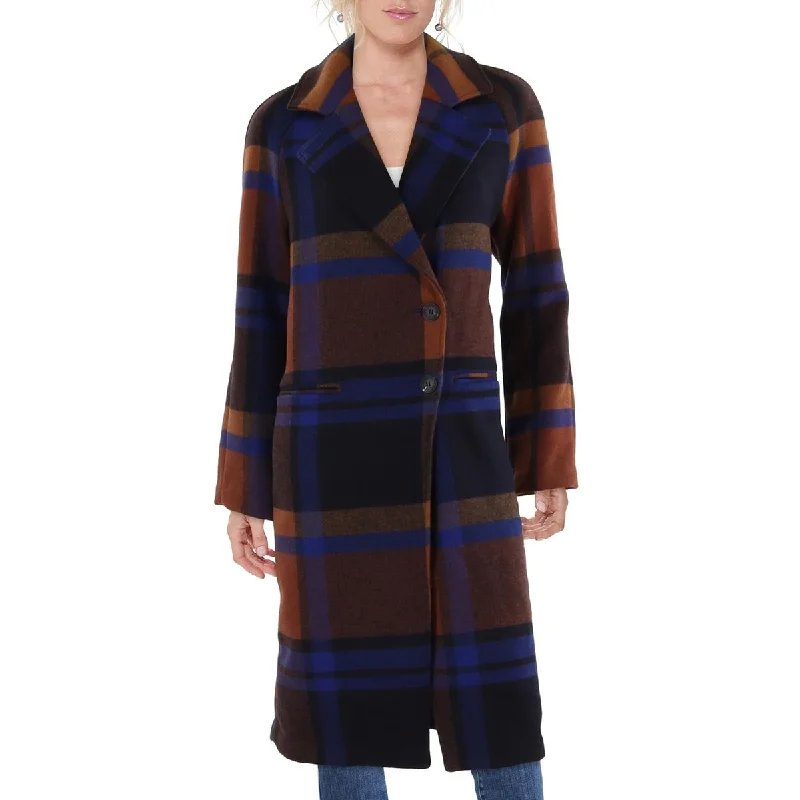 women's waterproof raincoat -Avec Les Filles Womens Wool Blend Plaid Walker Coat