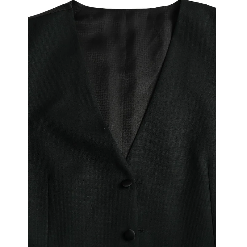 elegant wool cape for women -Dolce & Gabbana Black Wool Waistcoat Dress Formal Men's Vest