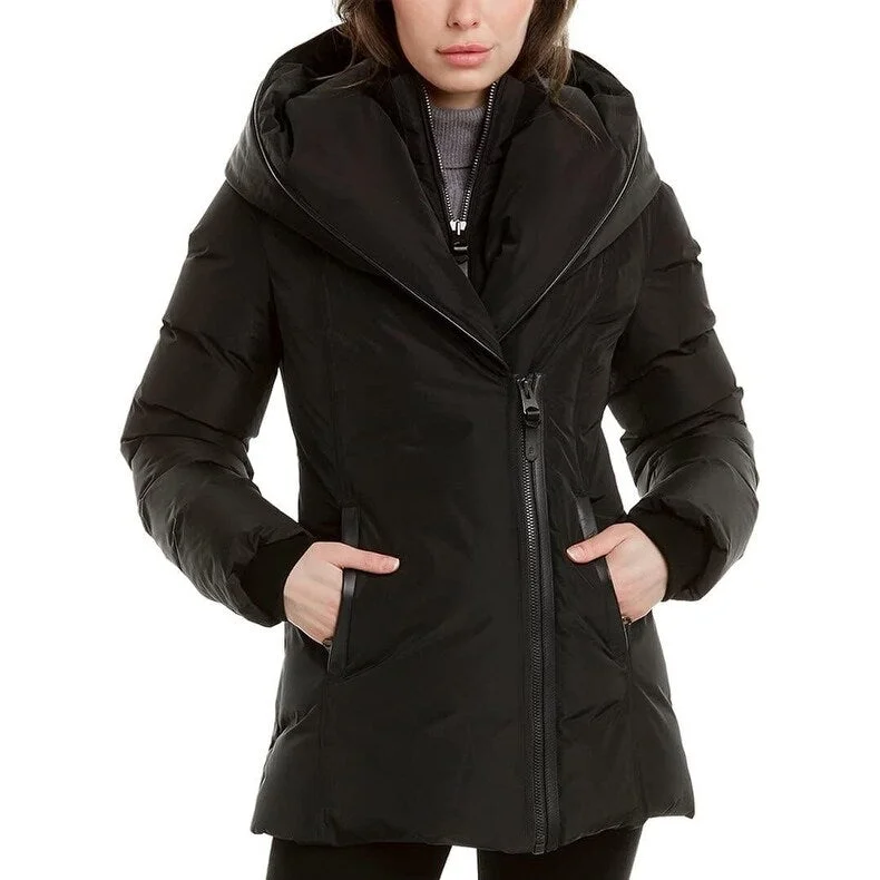 double-layered long coat for women -Mackage Women's Adali Hooded Water Repellent Down Jacket Black