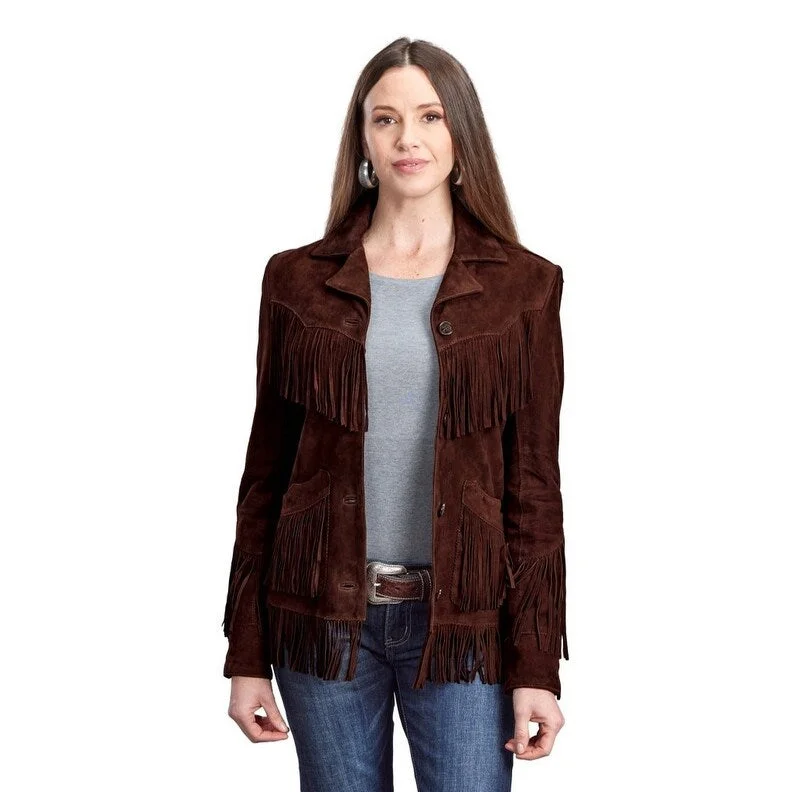 ladies' insulated ski jacket -Stetson Western Jacket Womens Fringe Brown 11-098-0539-0076 BR