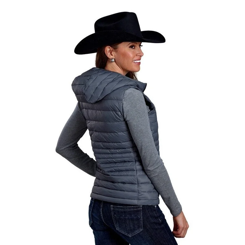 stylish houndstooth coat for women -Roper Western Vest Womens Zip Quilted Down Blue 03-098-0685-6001 BU