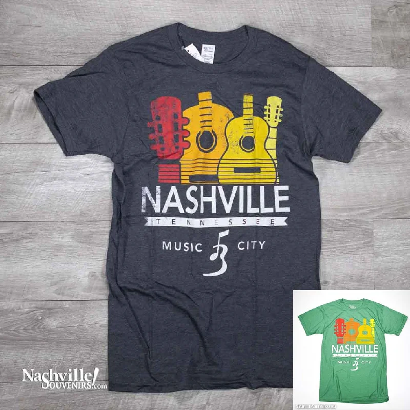 women's striped casual shirt -Guitars over "Nashville Tennessee Music City" T Shirt