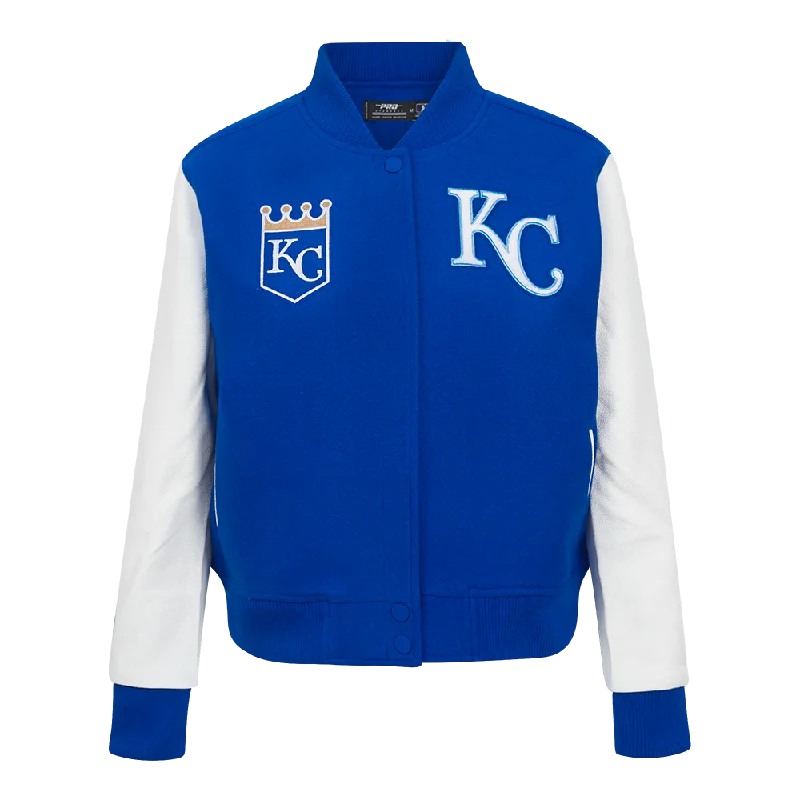 ladies' waterfall drape coat -MLB KANSAS CITY ROYALS CLASSIC WOMEN'S WOOL VARSITY JACKET (ROYAL BLUE/WHITE)