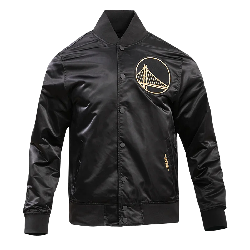 women's reversible coat -GOLDEN STATE WARRIORS GOLD LOGO SATIN JACKET (BLACK)