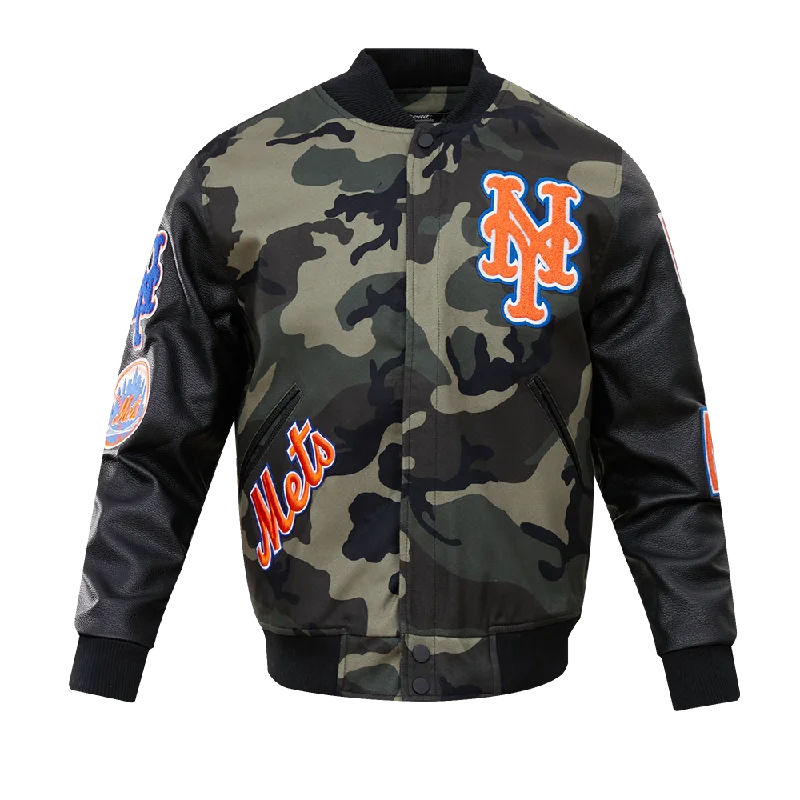 women's belted trench coat -MLB NEW YORK METS CAMO LOGO VARSITY JACKET (BLACK/CAMO)