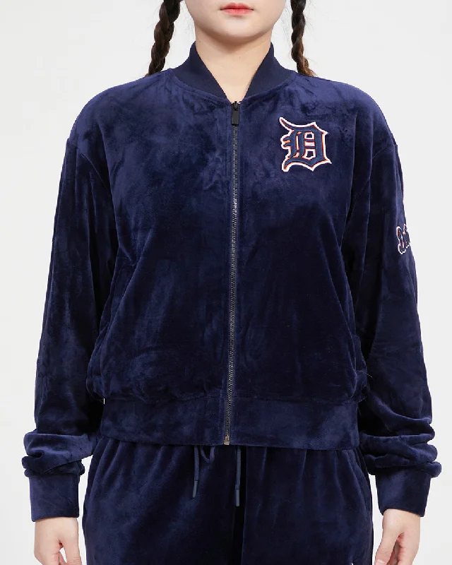 women's relaxed boyfriend blazer -MLB DETROIT TIGERS CLASSIC WOMEN'S VELOUR FZ TRACK JACKET (MIDNIGHT NAVY)