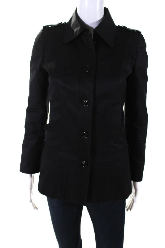 women's faux fur coat -Dolce & Gabbana Womens Button Front Collared Light Jacket Black