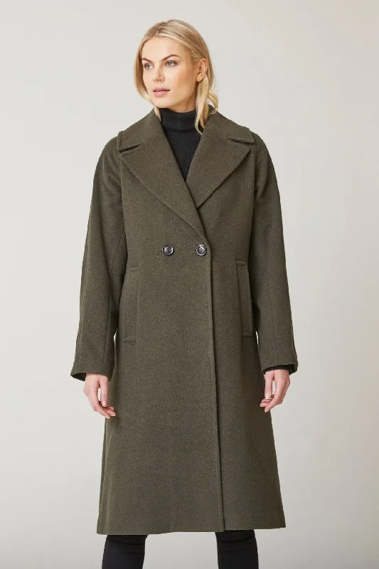 elegant long coat for women -INGE Long Wool Coat with Notch Collar 1215