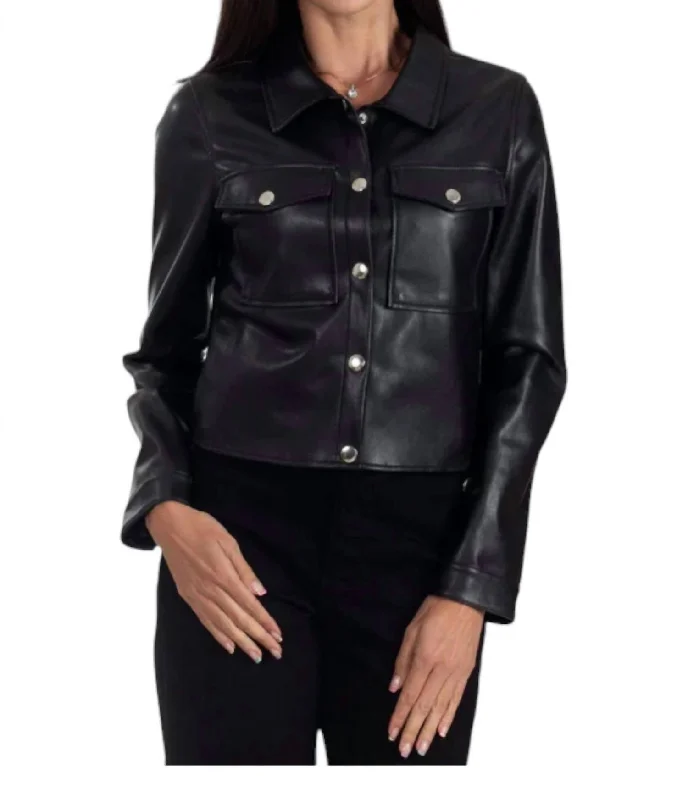 women's sherpa-lined jacket -Women's Synthetic Leather Jacket In Black