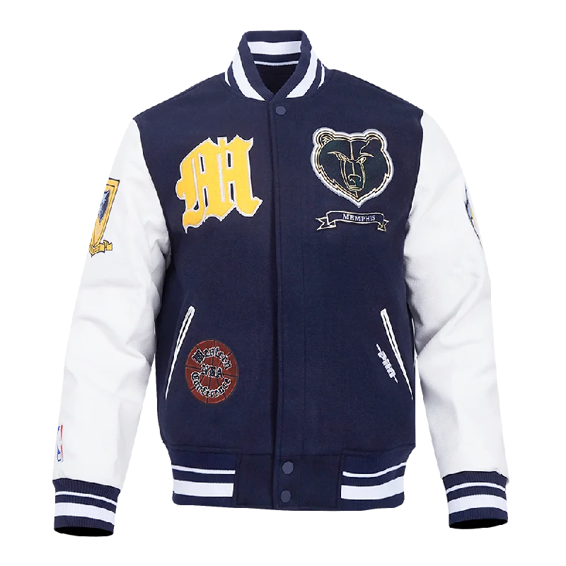 classic women's wool coat -NBA MEMPHIS GRIZZLIES PRO PREP WOOL VARSITY JACKET (MIDNIGHT NAVY/WHITE)