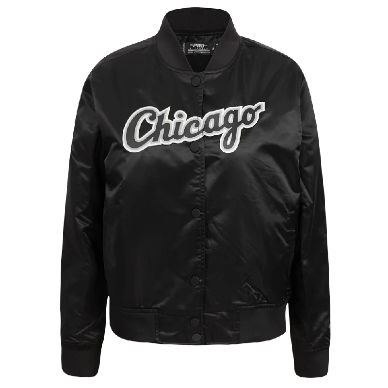 military-style coat for women -MLB CHICAGO WHITE SOX CLASSIC WOMEN'S SATIN JACKET (BLACK)