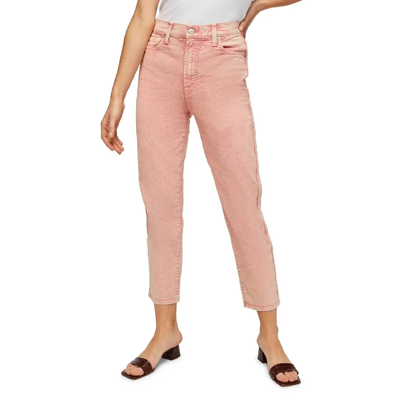 women's ripped boyfriend jeans -JEN7 Women's Stretch Zippered Acid Wash Straight Leg Jeans Pink Size 30