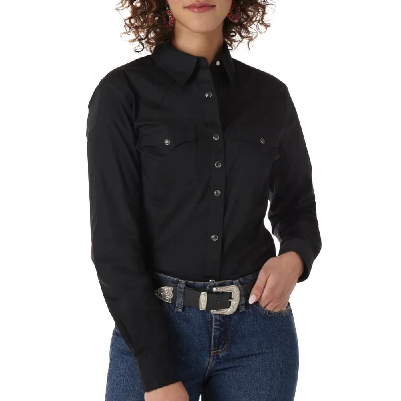 cute peplum blouse for ladies -WRANGLER WOMEN'S BLACK SNAP SHIRT