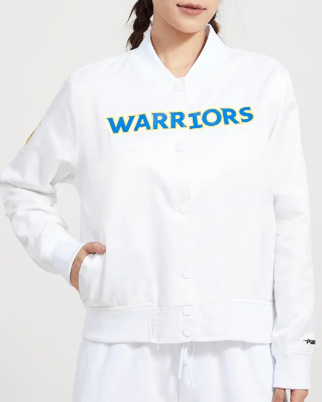 women's biker-style leather jacket -NBA GOLDEN STATE WARRIORS CLASSIC WOMEN'S SATIN JACKET (WHITE)