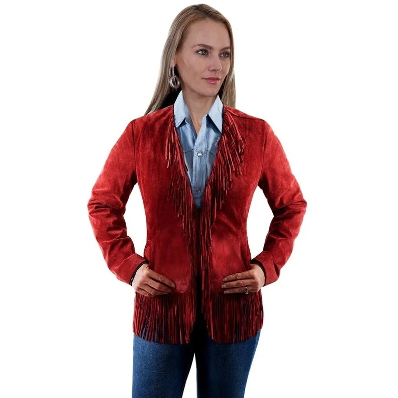 women's belted trench coat -Scully Western Jacket Womens Suede Fringe Lined Leatherwear F0_L1003