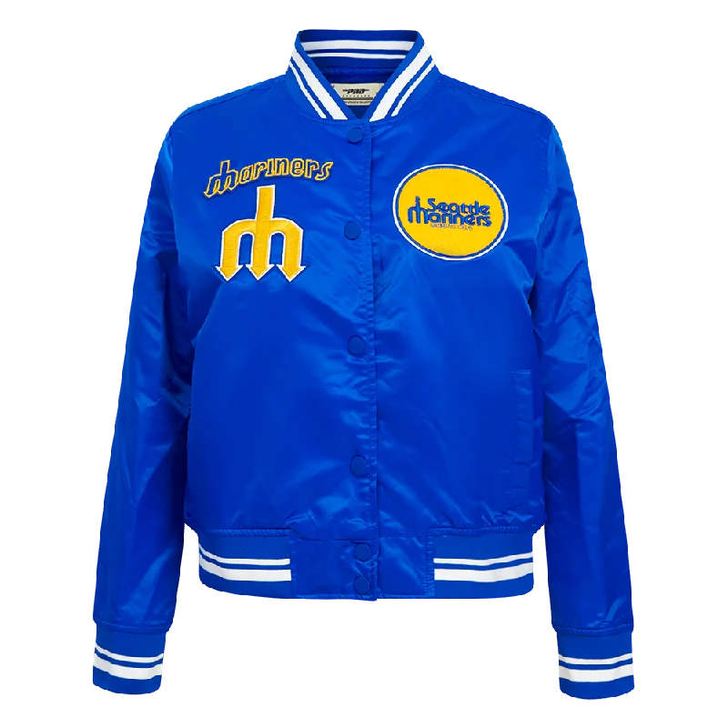 women's oversized corduroy jacket -MLB SEATTLE MARINERS RETRO CLASSIC WOMEN'S RIB SATIN JACKET (ROYAL BLUE)