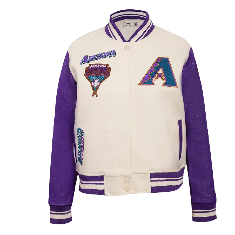 fashionable belted wool coat for women -MLB ARIZONA DIAMONDBACKS RETRO CLASSIC WOMEN'S RIB WOOL VARSITY JACKET (EGGSHELL/ PURPLE)