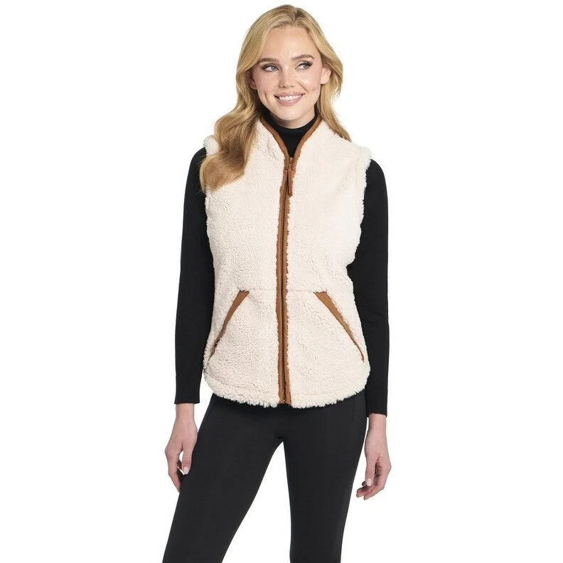 casual linen jacket for women -Cripple Creek Western Vest Womens Faux Shearling Aria Ivory CR19048