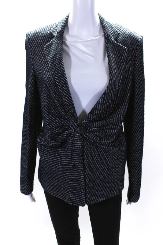 professional work blazer for women -Armani Collezioni  Womens Single Button Jacket Navy Blue White