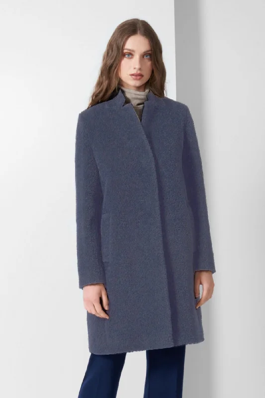 women's classic pea coat -Alpaca & Wool Coat with Inverted Notch Collar 54001