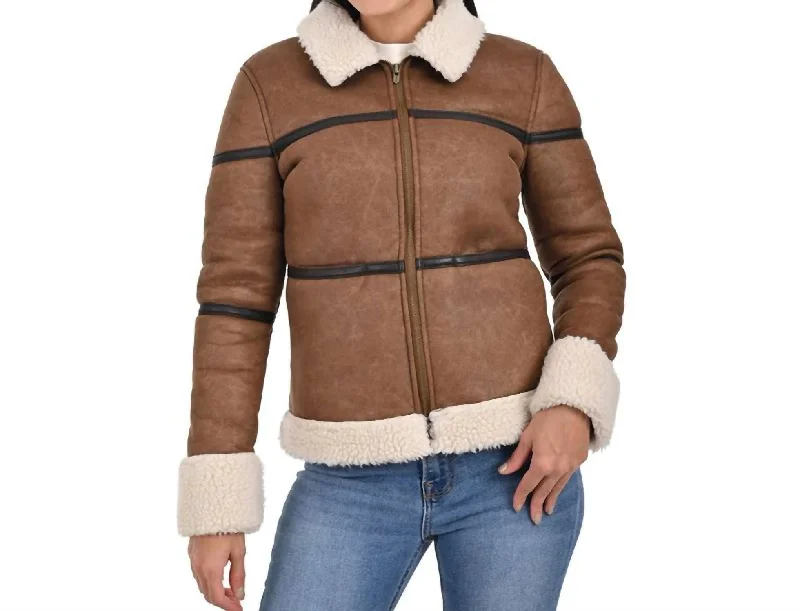 lightweight quilted jacket for women -Sherpa Jacket In Capuccino