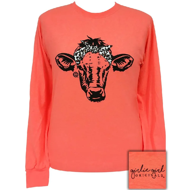 women's striped casual shirt -Leopard Bandana Cow-Retro Heather Coral LS-1824