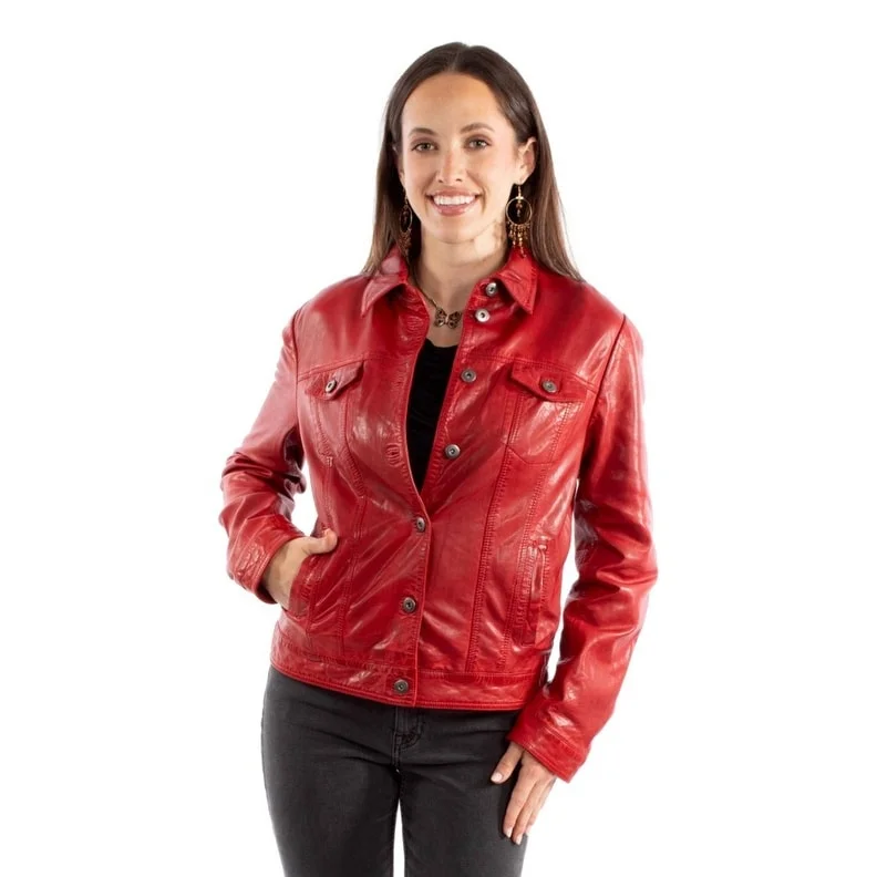 sleek satin bomber jacket for women -Scully Western Jacket Womens Leather Denim Vintage Red F0_L1159