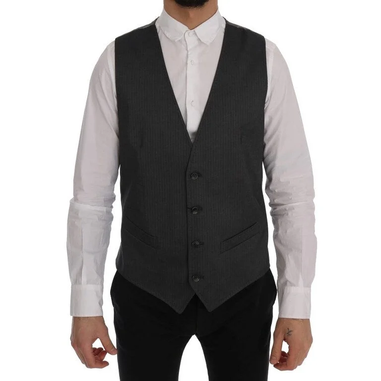 ladies' fur-lined jacket -Dolce & Gabbana Sleek Gray Single-Breasted Waistcoat Men's Vest