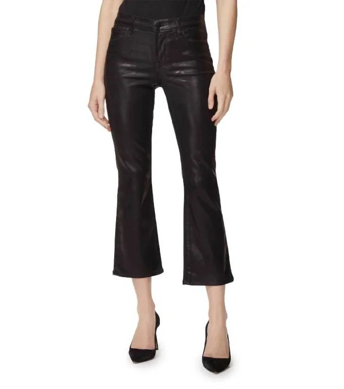 comfortable stretch bootcut jeans -Selena Coated Mid Rise Crop Bootcut Flare Jeans In Galactic Black