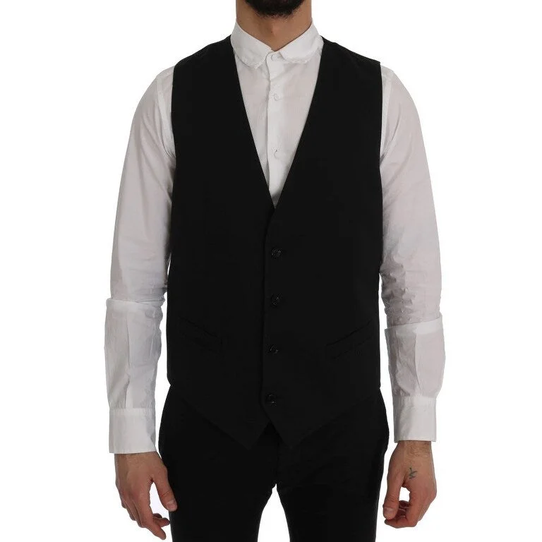 cozy teddy coat for ladies -Dolce & Gabbana Sleek Black Single-Breasted Men's Waistcoat