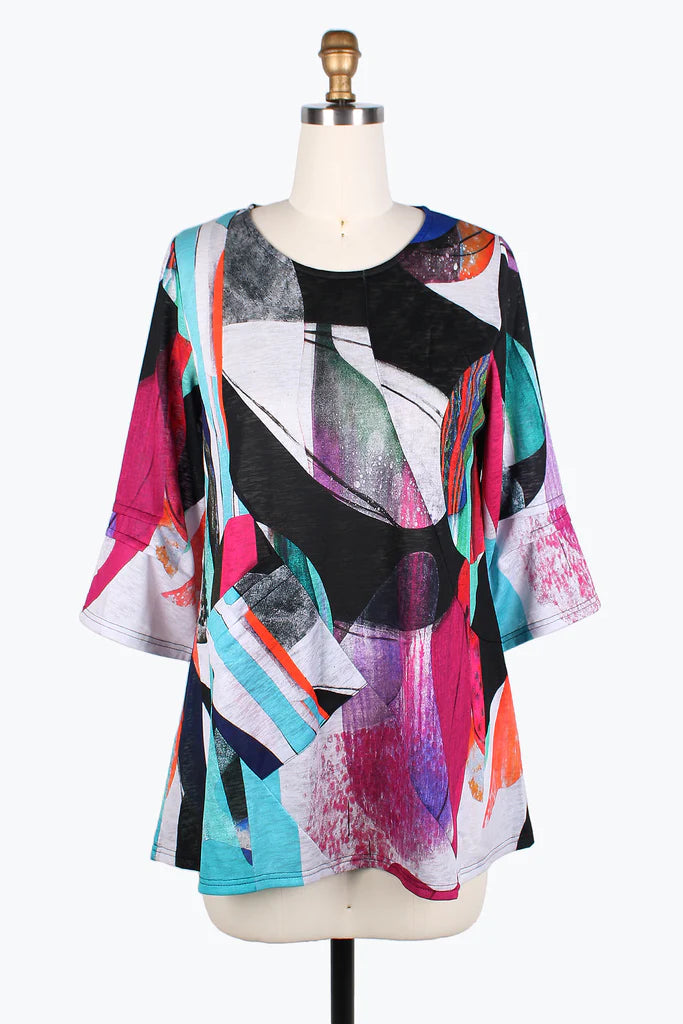 women's asymmetrical zip jacket -Damee Abstract Art R/N Tunic 9208-MLT