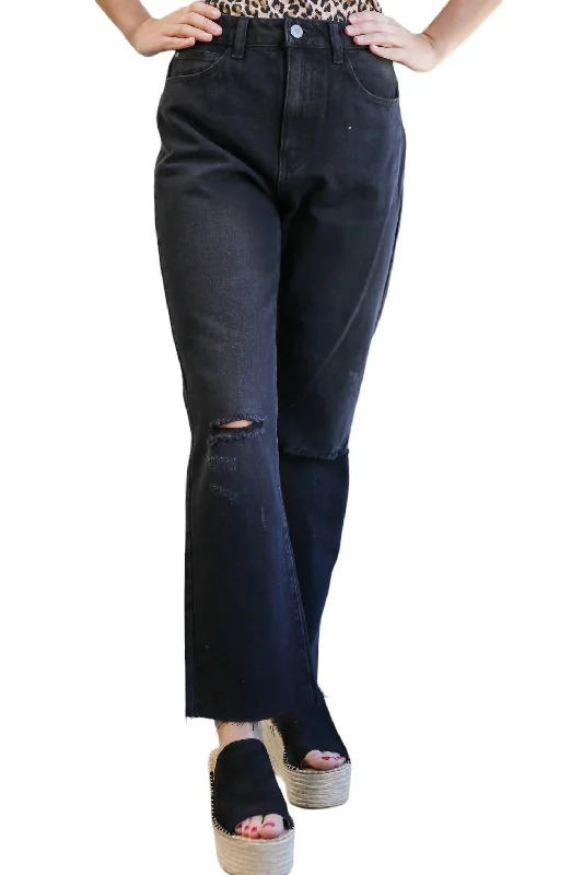 women's wide-leg denim trousers -Marlo High Waist Ankle Jeans In Black