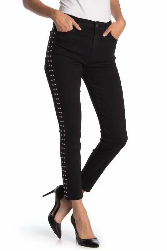 ladies' bootcut denim pants -Charlie Studded High Rise Skinny Ankle Jeans In Black