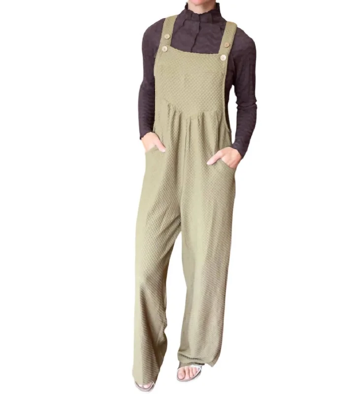 ladies' cotton stretch jeans -Emma Overalls In Light Olive