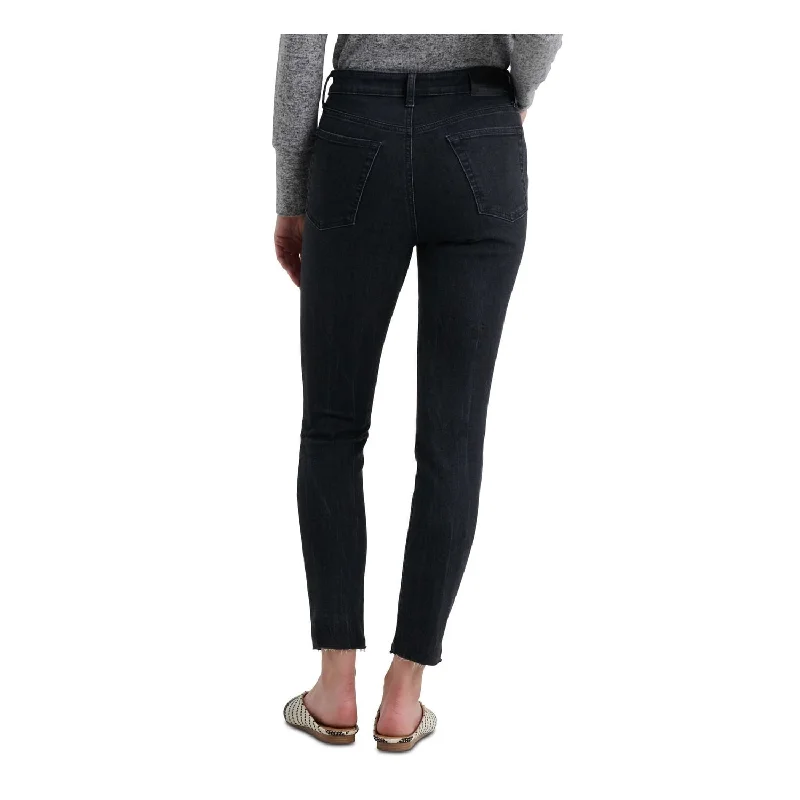 trendy patchwork jeans for ladies -Lucky Brand Women's Frayed Skinny Jeans Black Size 28