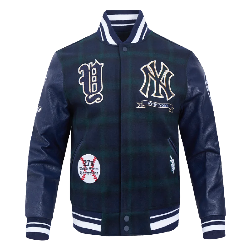 waterproof hiking jacket for women -MLB NEW YORK YANKEES PRO PREP PLAID WOOL VARSITY JACKET (FOREST GREEN/MIDNIGHT NAVY)