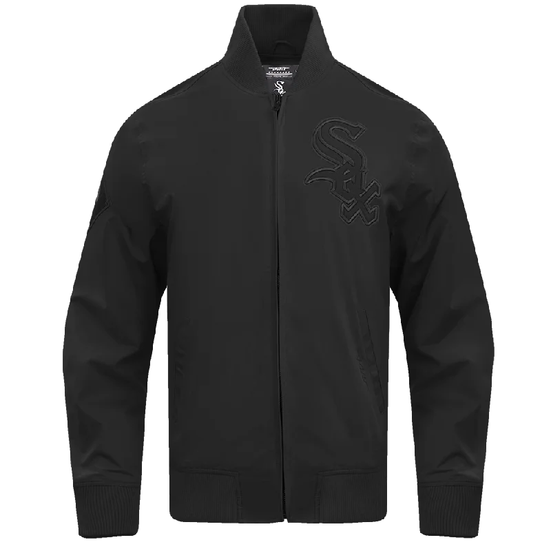 cropped faux leather jacket for women -MLB CHICAGO WHITE SOX NEUTRAL TWILL JACKET (BLACK)