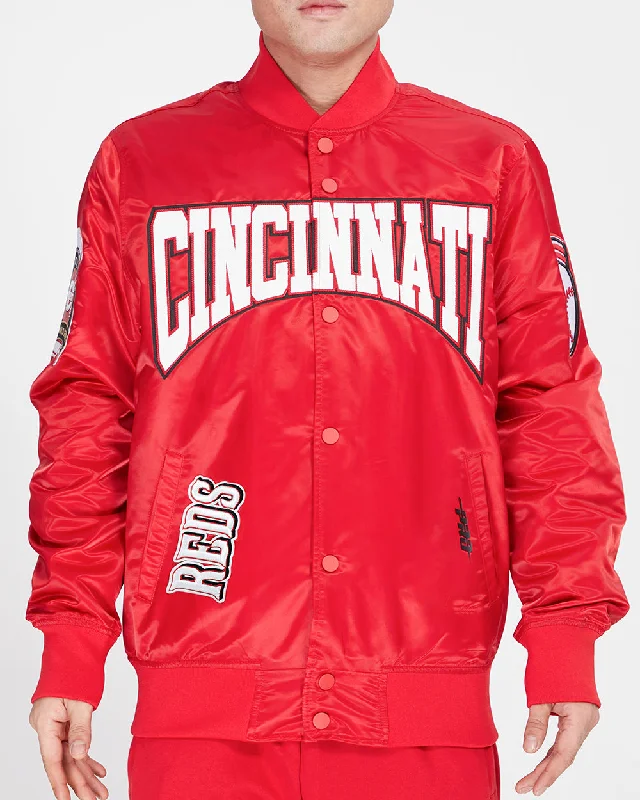 soft touch sherpa coat for women -MLB CINCINATTI REDS CREST EMBLEM SATIN JACKET (RED)