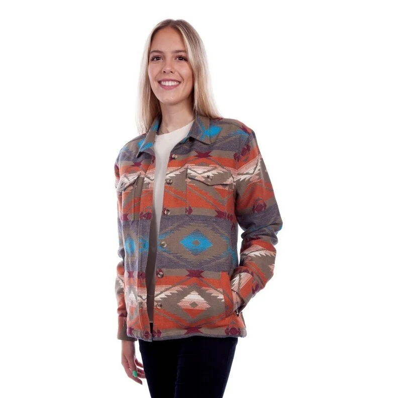 oversized women's coat -Scully Western Jacket Womens Southwest Shirt Jac Button Olive F0_HC748