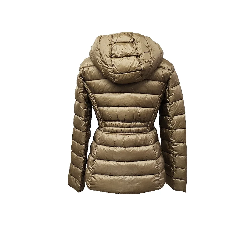 ladies' fleece zip-up jacket -Michael Michael Kors Women's Dark Camel Hooded Packable Coat Jacket