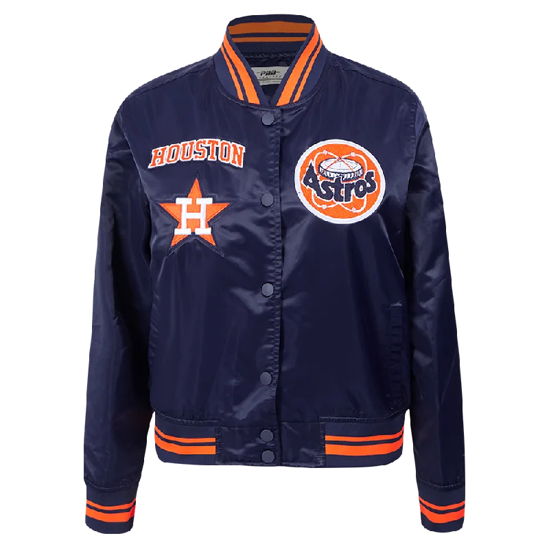 women's long trench coat -MLB HOUSTON ASTROS RETRO CLASSIC WOMEN'S RIB SATIN JACKET (MIDNIGHT NAVY/ORANGE/MIDNIGHT NAVY)